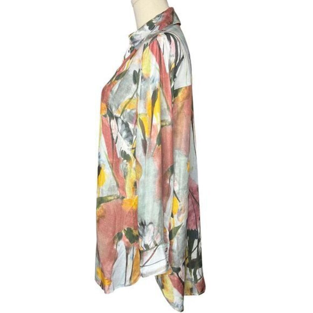 JOHN MARK Watercolor‎ Floral V-neck Long Sleeve Tunic Shirt Size Small - Picture 4 of 12
